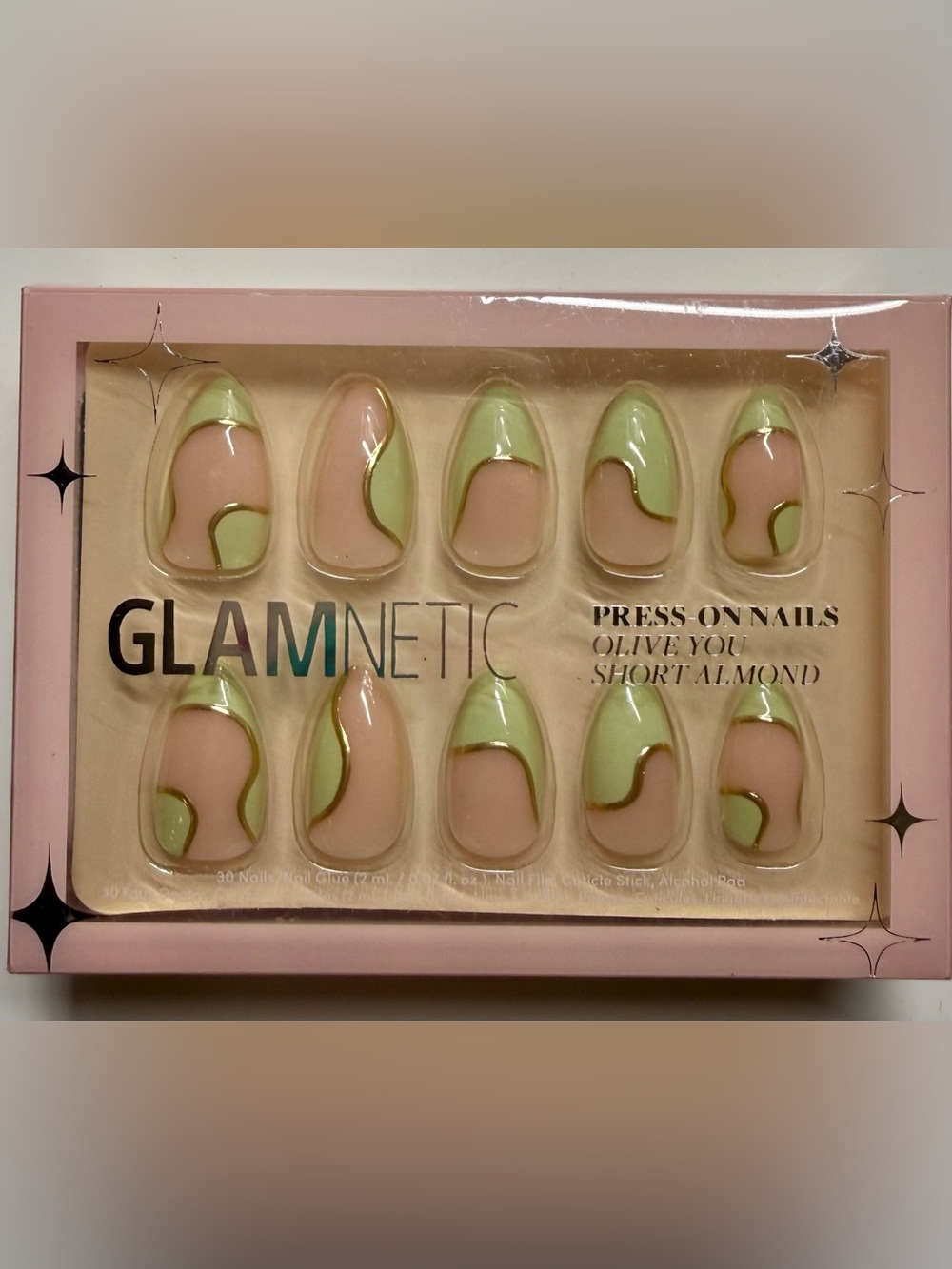 Glamnetic Olive You Short Almond Press-On Nails - Green & Nude